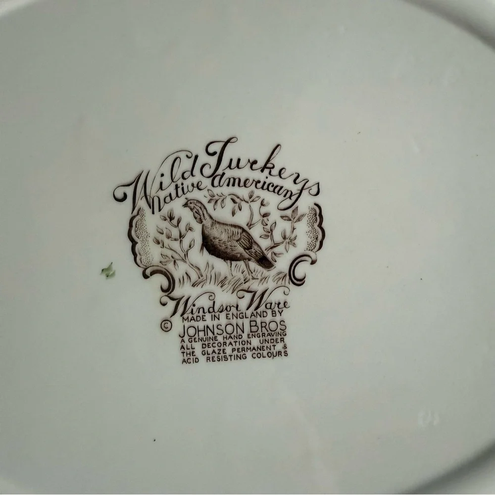Johnson Bros. Wild Turkey Native American Windsor Ware Turkey Platter 17x14 - Picture 7 of 11